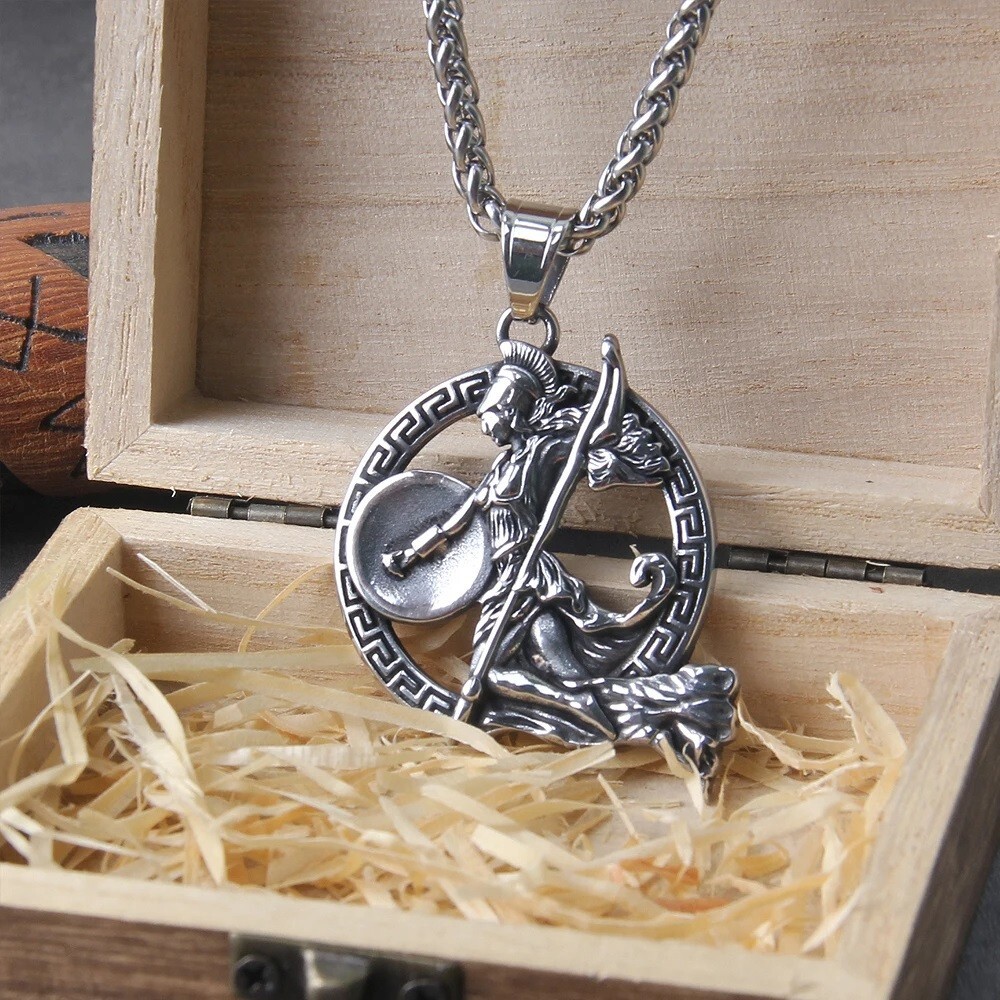 Ancient Greek Warrior Spartan Pendant Stainless Steel Necklace Mens Punk Jewelry