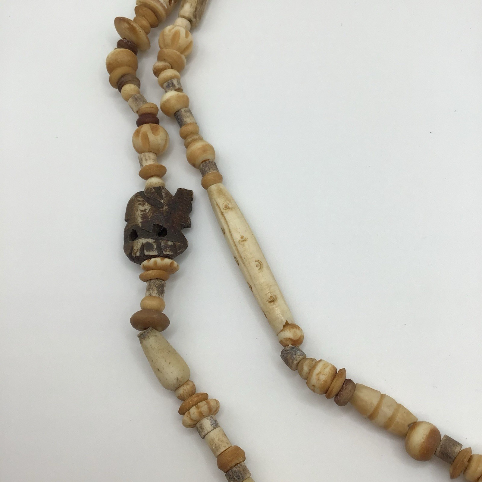 Vintage New Old Stock Natural Carved Tribal Necklace~Made In India~32″