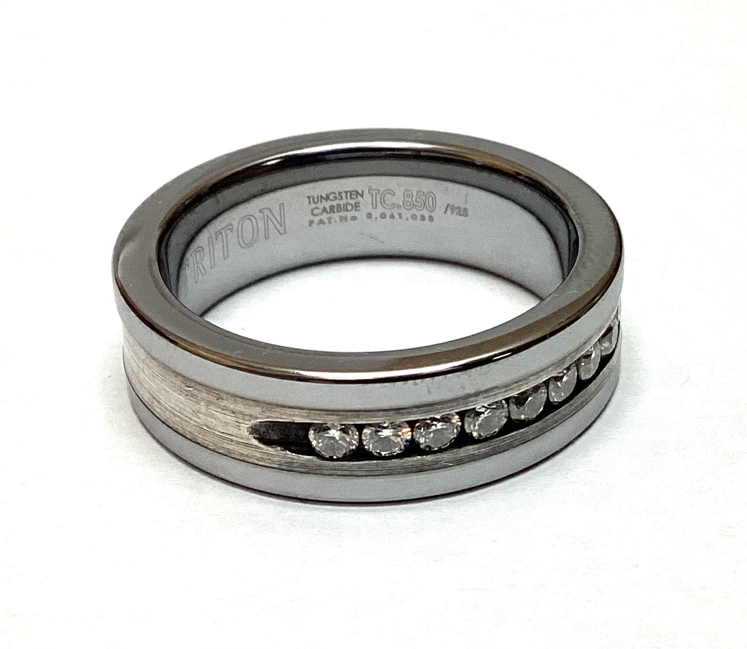 Triton Tungsten Carbide and 925 Sterling Silver Natural 9 Diamond Ring Sz 13