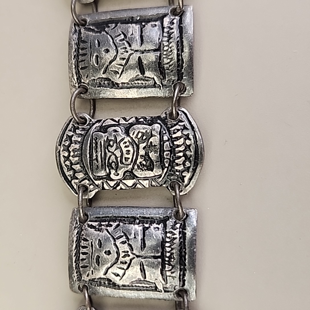 Vintage Columbian Panel Bracelet 800 Silver Tiki Peru 6.75″