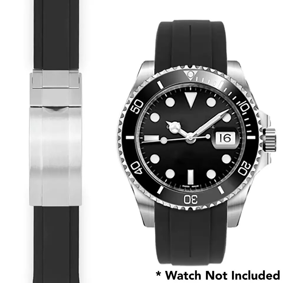 20mm Curved End Silicone Watch Band Rubber Strap for Rolex with Clasp or Without