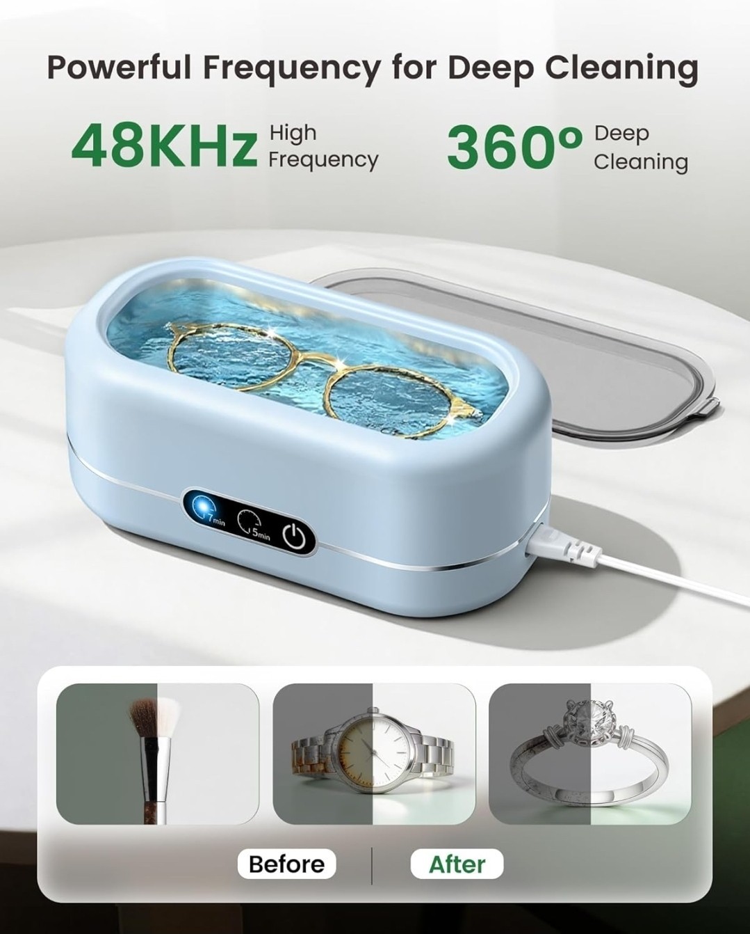 Ultrasonic Jewelry Cleaner 48KHz for Jewelry, Eyeglasses, Rings, Watch Strap