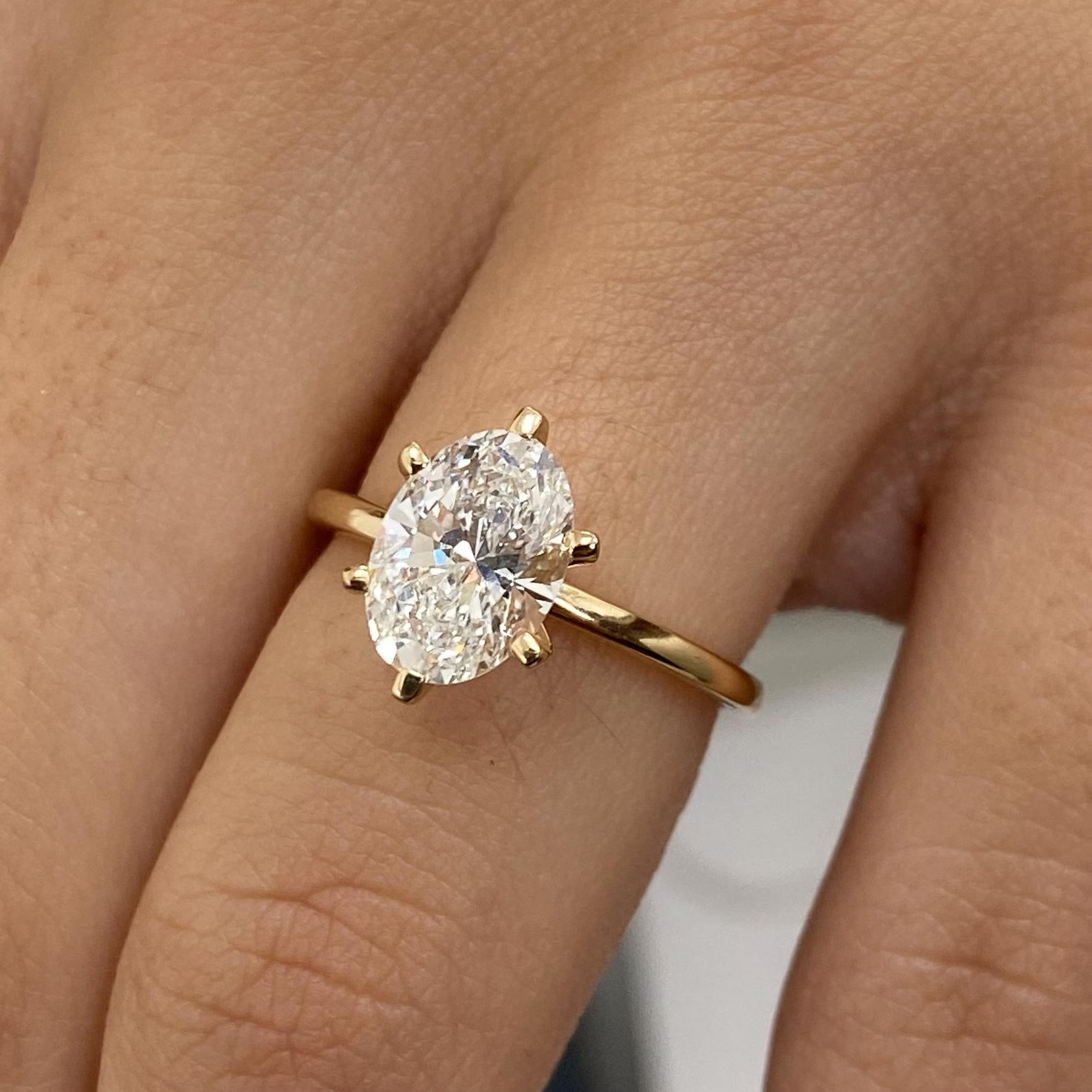 1.50 Ctw Oval Cut Real Moissanite Solitaire Proposal Ring 14K Yellow Gold Plated