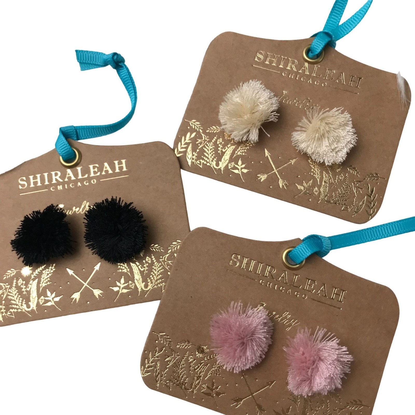 NWT Anthropologie Lot of 3 Boho Earrings | Pink, Black, Ivory | Pom-Poms