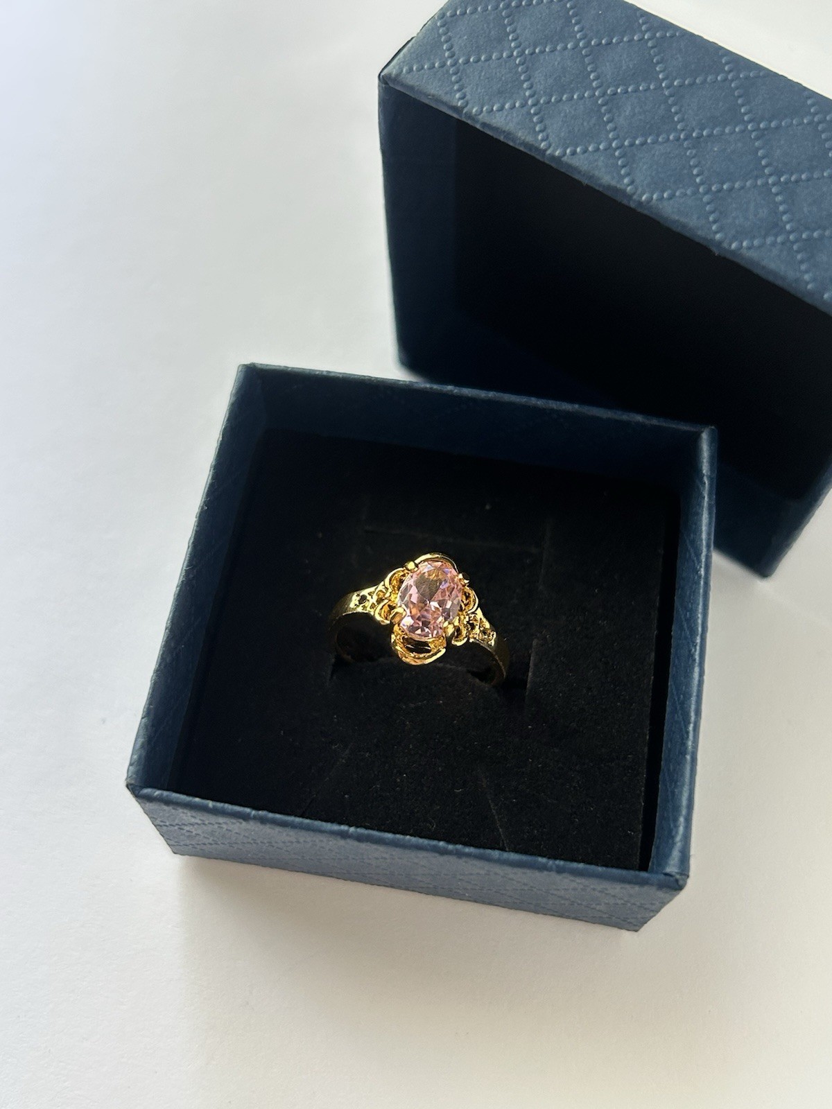 Vintage Pink Cubic Zirconia Ring Gold Plated Womens Size 6.5