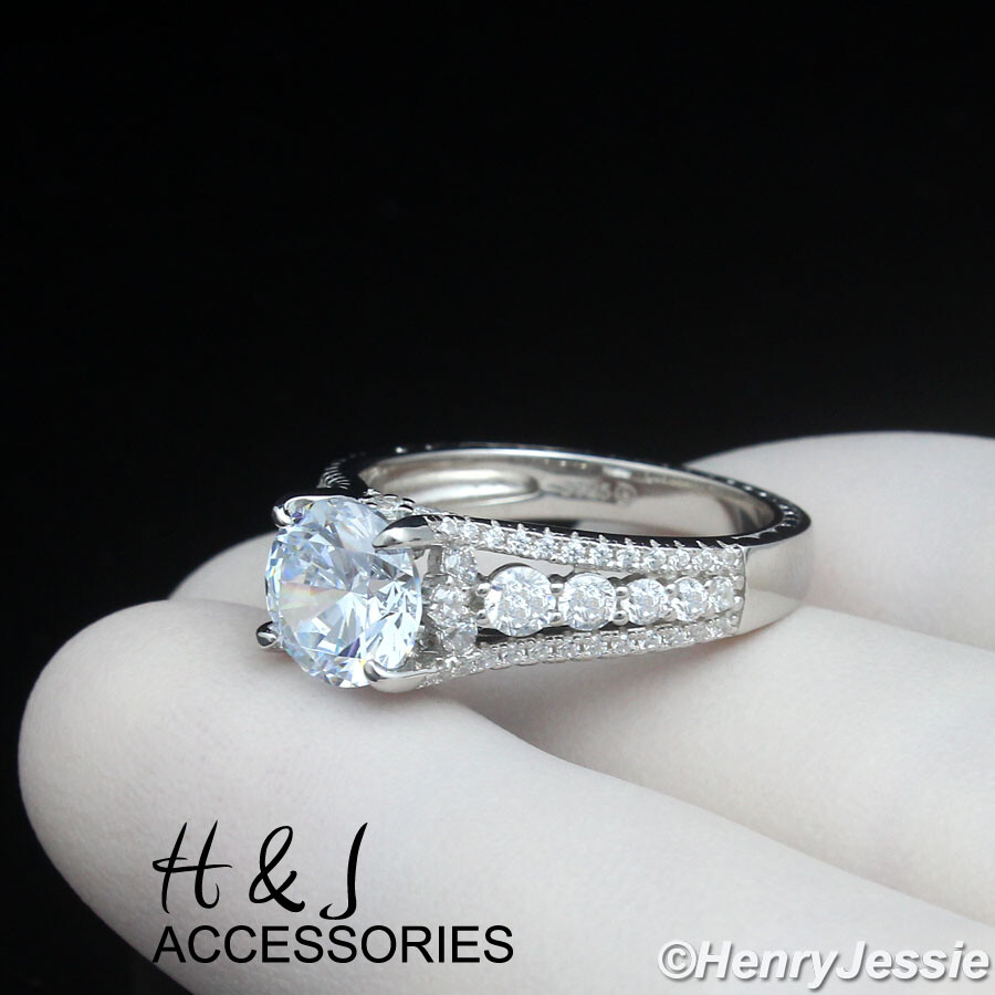 WOMEN SOLID 925 STERLING SILVER ICY CZ ROUND CUT ENGAGEMENT RING SIZE 6-10*SR216