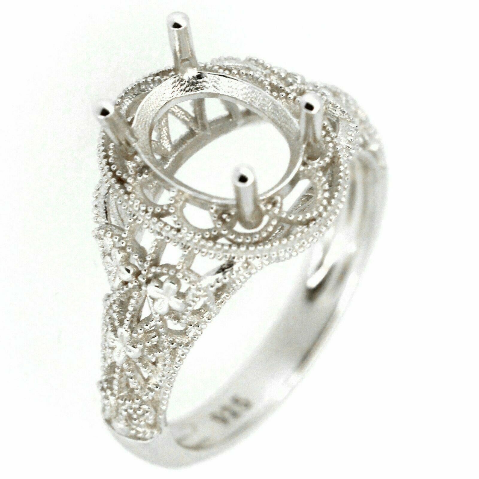Filigree Sterling Silver Semi Mount Ring Setting Oval OV 9x7mm Vintage Repro