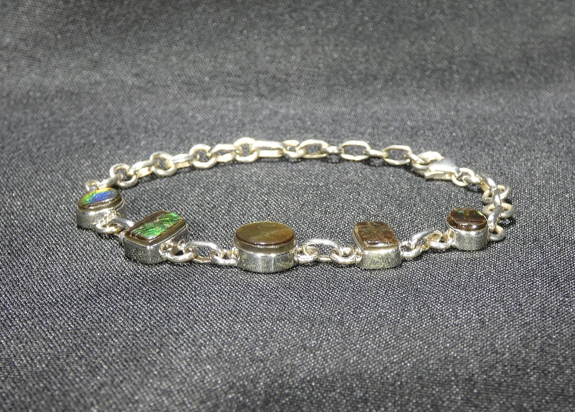 Natural Canadian Ammolite Solid 925 Sterling Silver Bracelet-20 cm