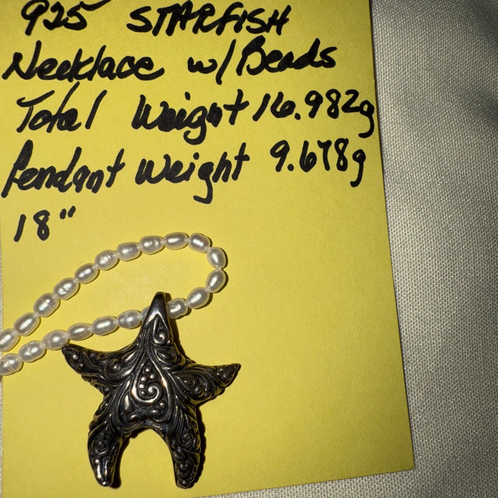 925 Starfish Beaded Necklace 16.98g Total Weight. Pendant only equals 9.67g Nice