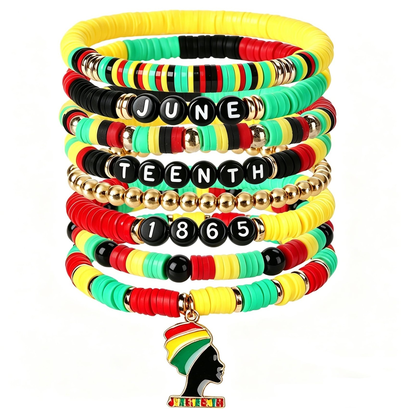 8 PCS Juneteenth Clay Bead Bracelets, African Friendship Jewelry, Adjustable Jam