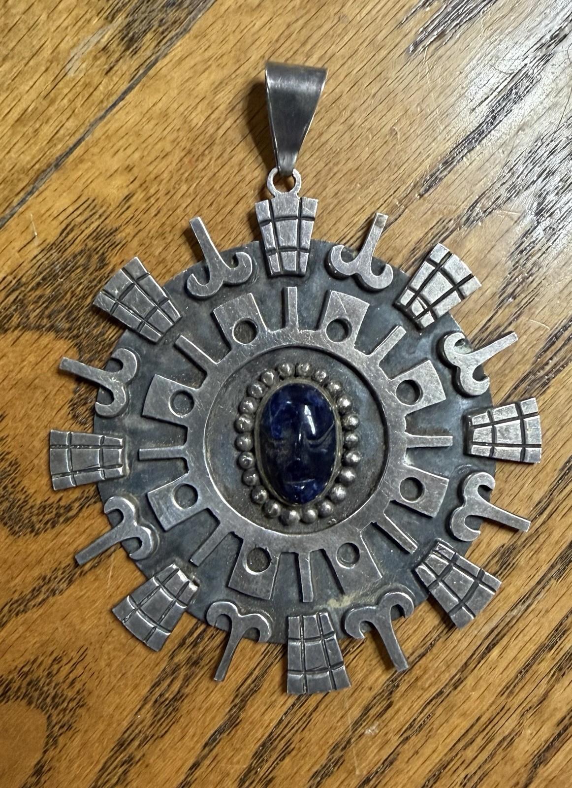 Large Sterling Silver Carved Aztec Mask Pendant 60 Grams Vintage 3.5 Inches