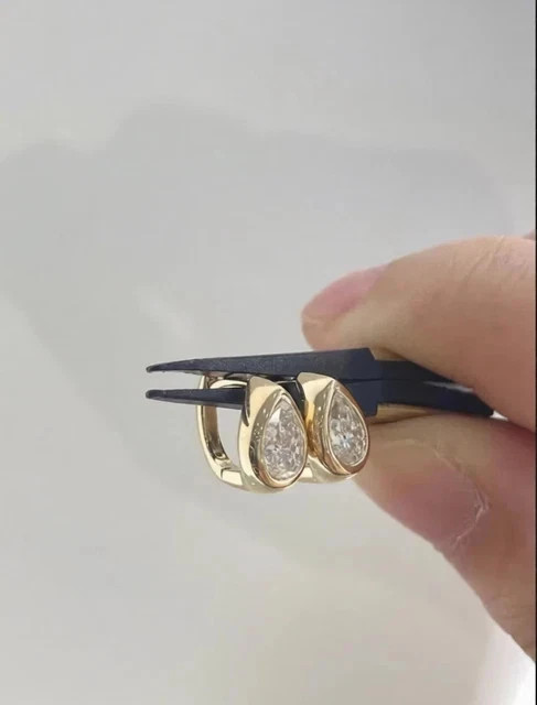 2Ct Pear Cut Lab Created Diamond Women Huggi Hoop Earring 14K Yellow Gold Plated