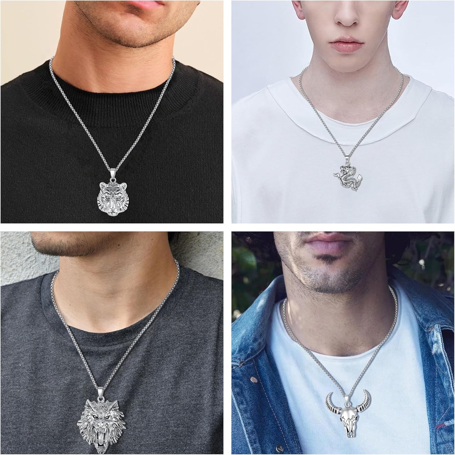 High-Quality 8-Pc Gothic Necklace Collection for Men | 20-Inch Adjustable Chains