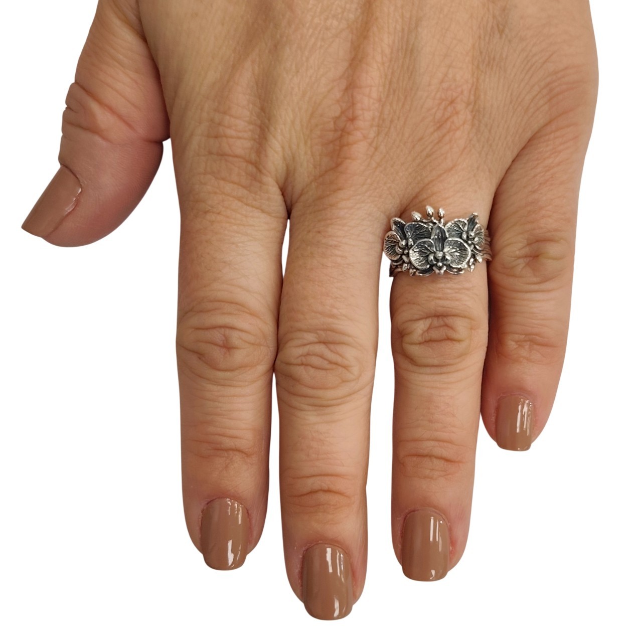 Sterling Silver Orchid Flower Ring Handmade Floral Band Stamped 925 Nickel Free