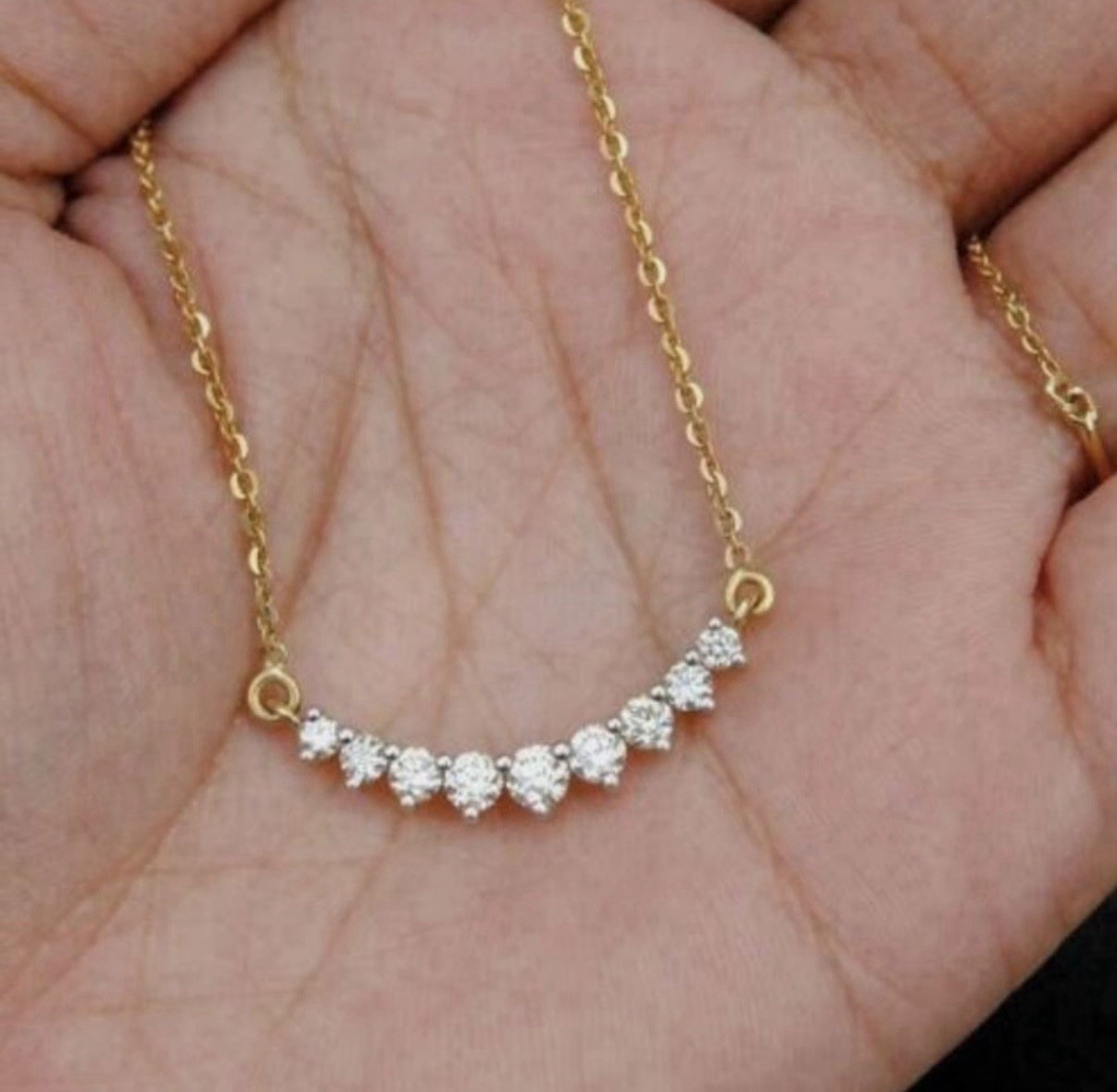 1Ct Round VVS1/D Diamond Curved Charm Pendant Necklace 14K Yellow Gold NIB