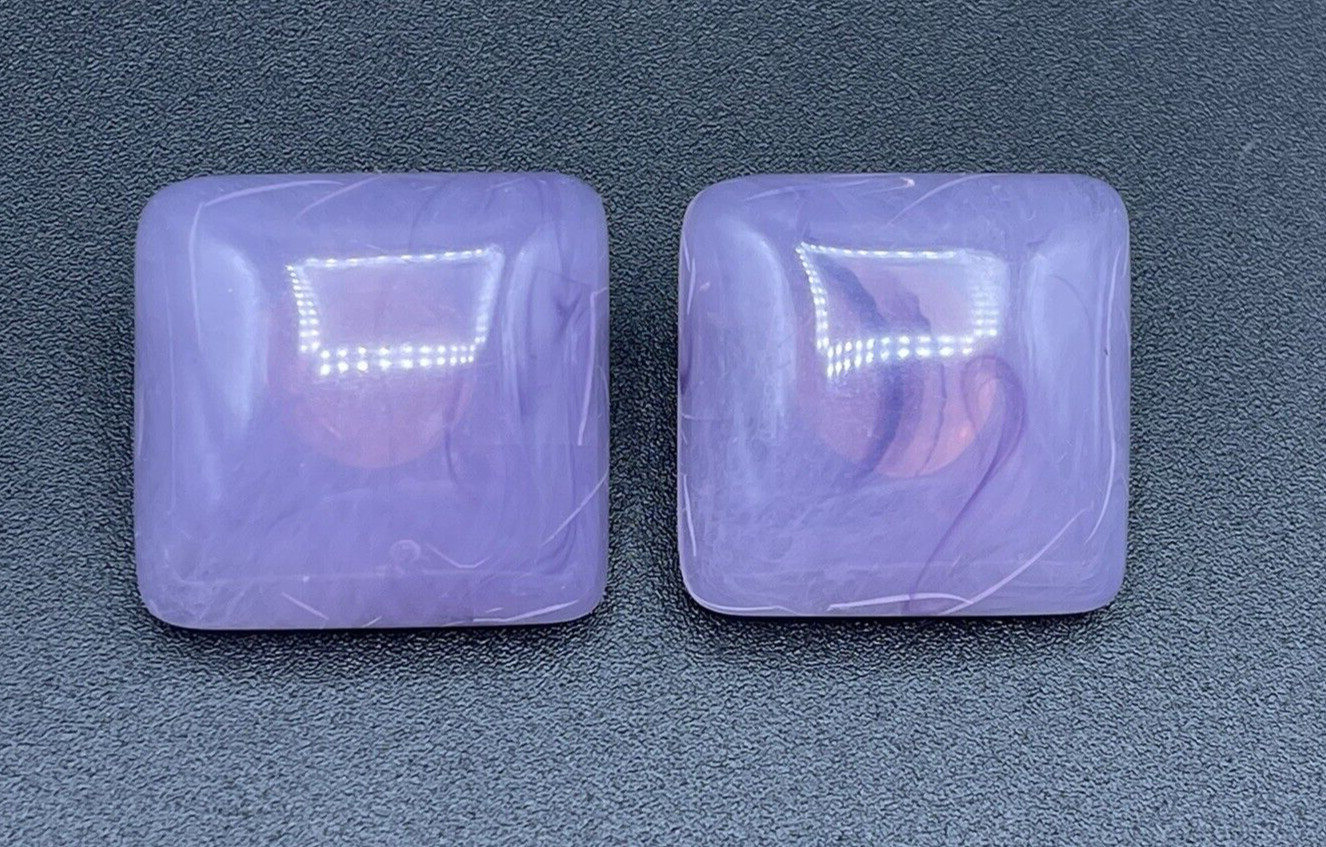 Vintage Semi-Transparent Lavender Purple Lucite Disk Clip On Earrings Gorgeous!