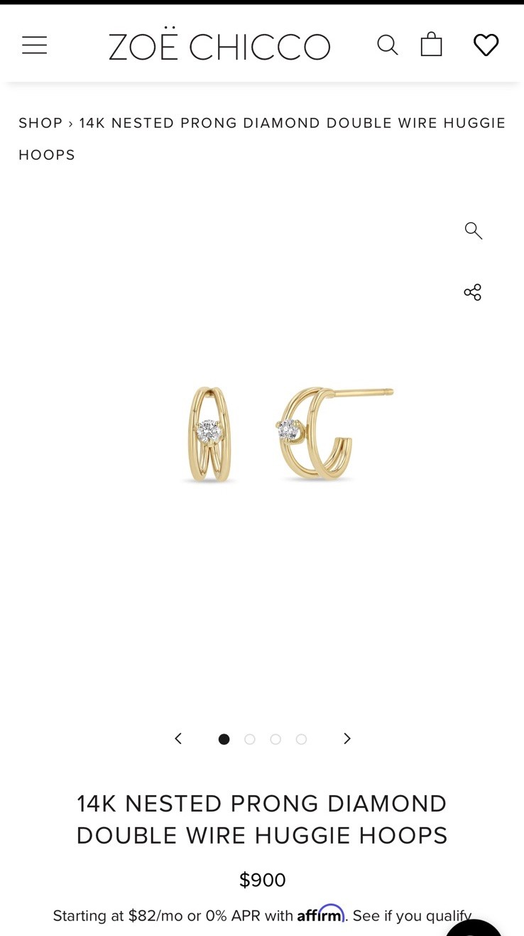 Zoe Chicco 14k Gold Nested Prong Diamond Double Wire Huggie Earrings $900 Nwt