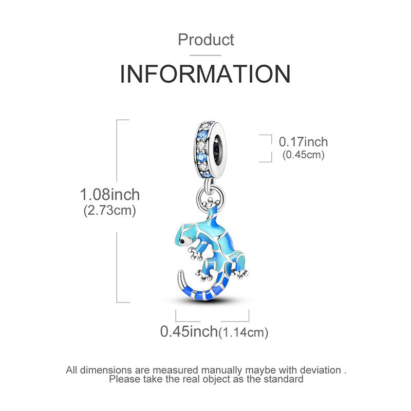 MULA European Silver Plated Charm AAA CZ Enamel Blue gecko For Women Bracelet