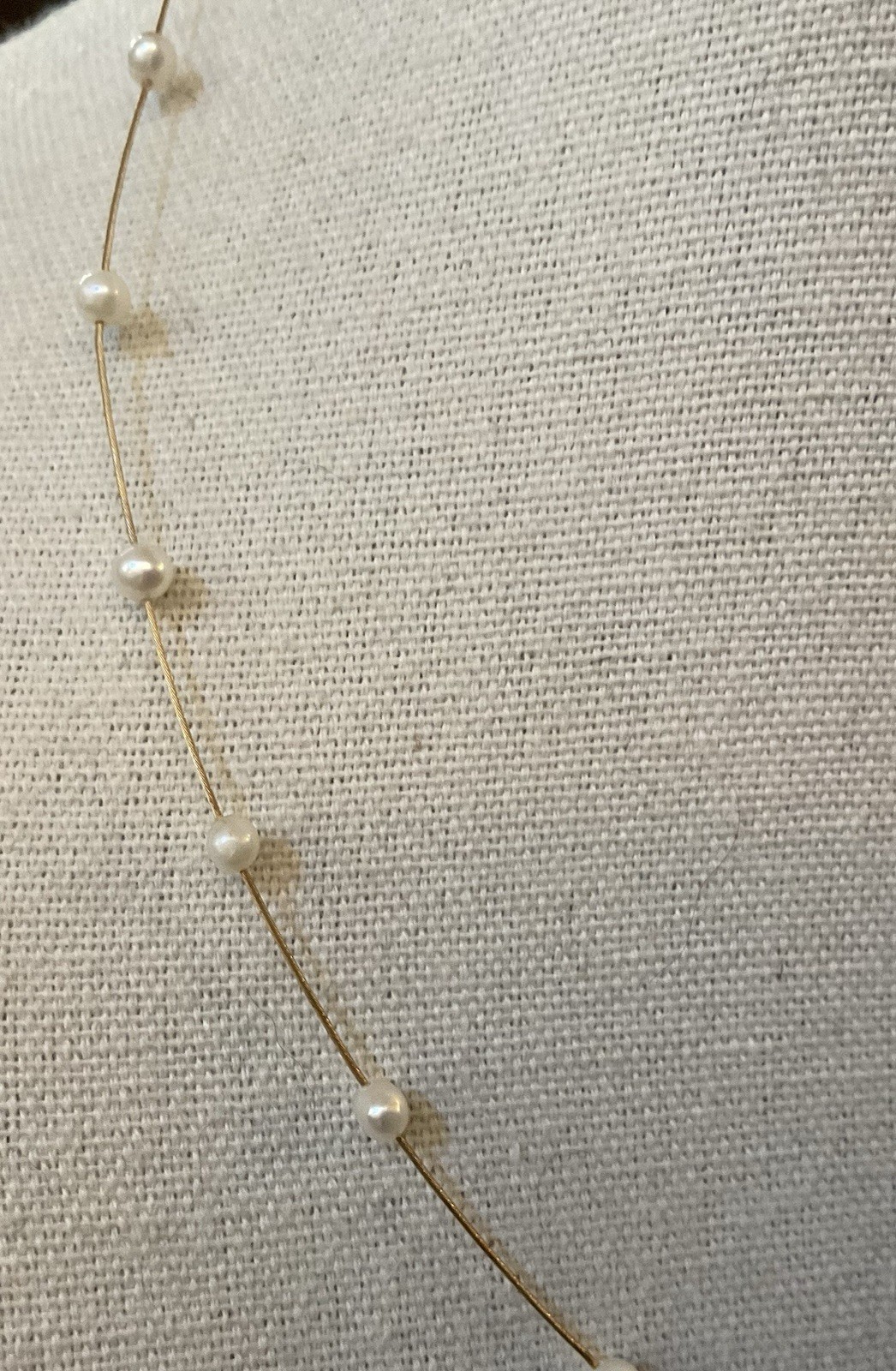 JCM Signed 14kt Gold White Cultured 2-3 M Pearl Station Necklace 2.8 Grams 16.5″