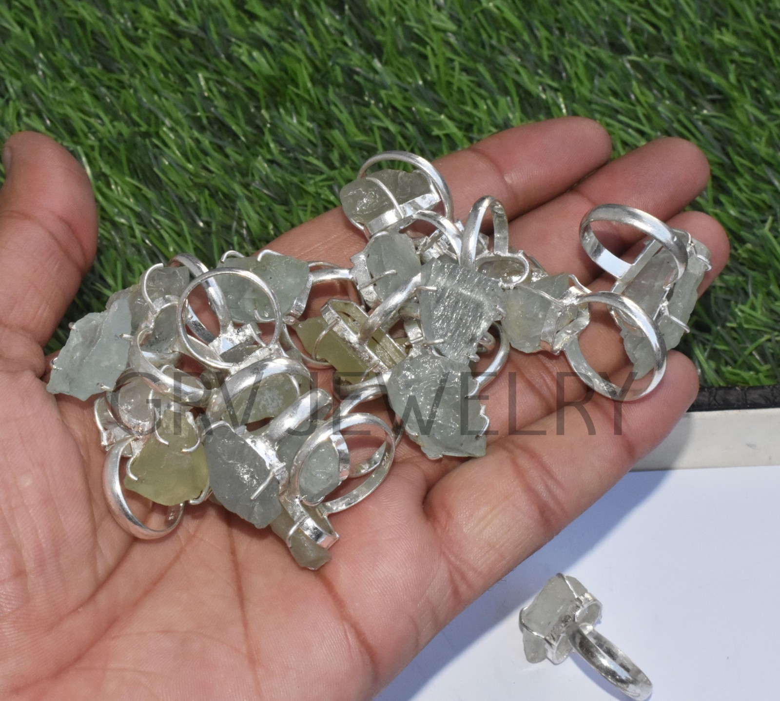 1-500 Pcs Rough Aquamarine In Wholesale Rings Lot Bulk: Silver Plated Whr-77
