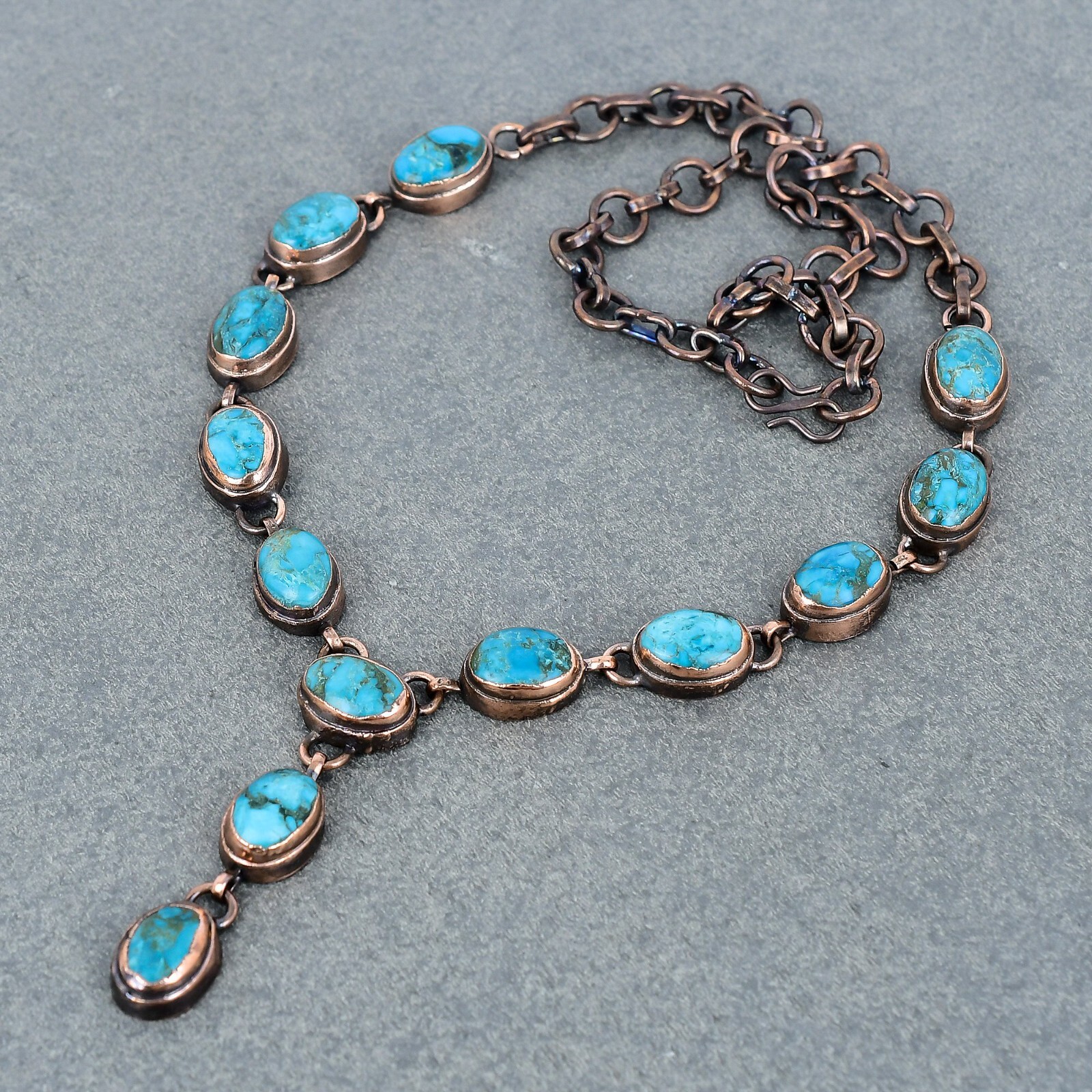 Copper Oval Tibetan Turquoise Stone Electroformed Ethnic Chain Necklace Jewelry