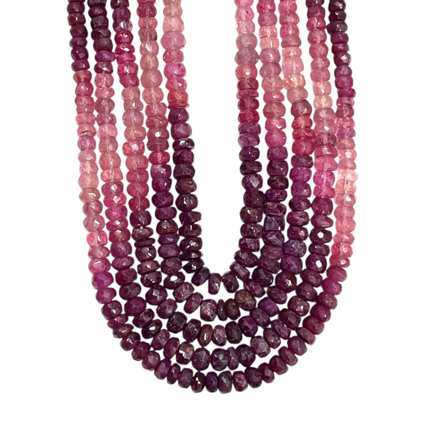 18 Inch Natural Ruby Necklace 3-4mm Shaded Faceted Cut Beads 925 Silver Clasp