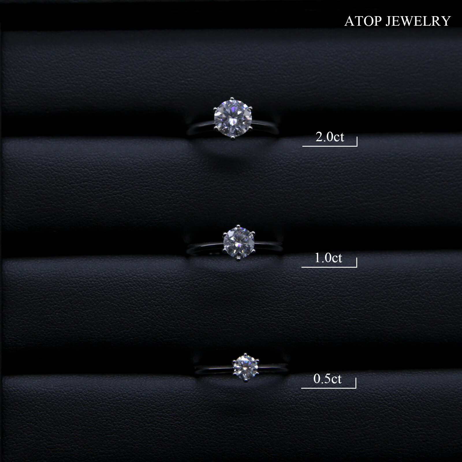 0.5ct/1ct/2ct 925 Silver D/VVSI Real Moissanite Six-claw Engagement Ring
