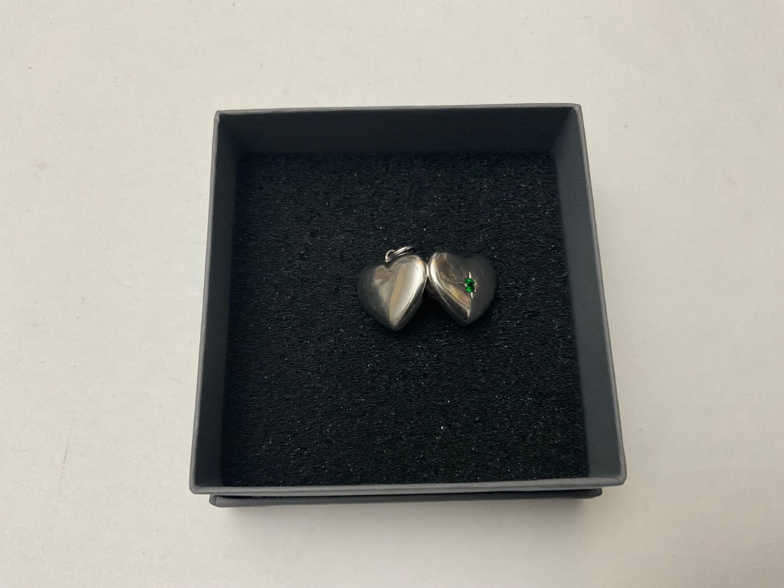 Sterling Heart Locket Pendant Signed YL 925 Rev. Emerald Gemstone