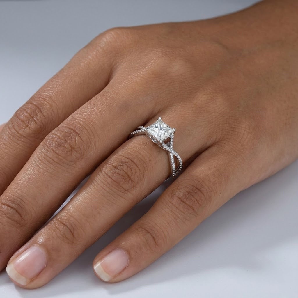 Engagement Ring 18K White Gold Petite 1.77 CT Princess Lab-Grown Diamond F VS2