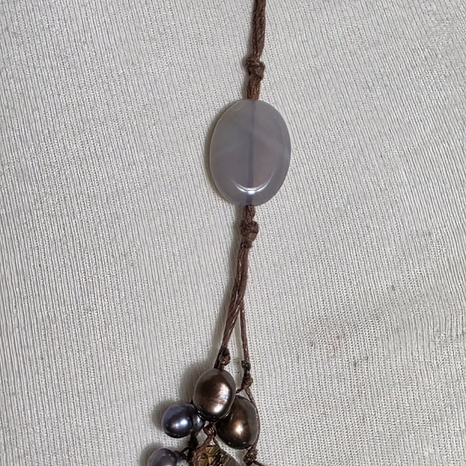 J. Jill Triple Strand Necklace Gray & Bronze Colored Beads on Brown Cord