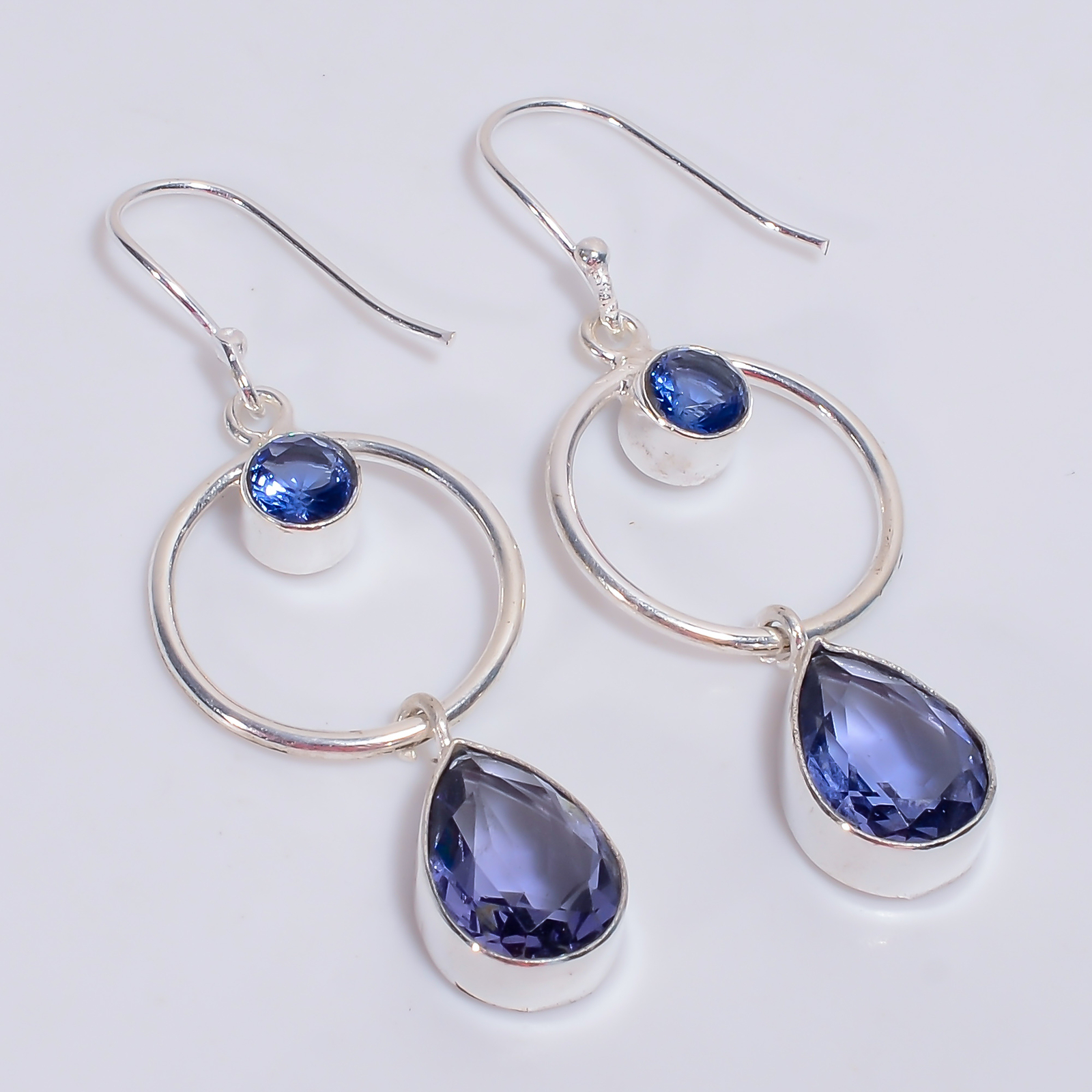 Iolite Tanzanite Stone Ethnic 925 Sterling Silver Earrings 2.2″ KE-499 I881