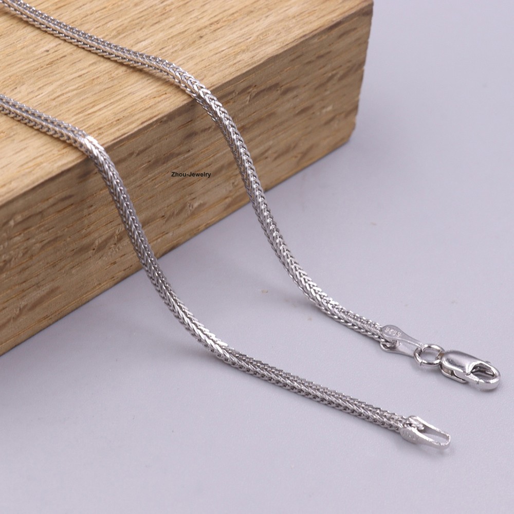 Real S925 Sterling Silver Necklace 1.6mm Wheat Link Chain For Women 23.6inch