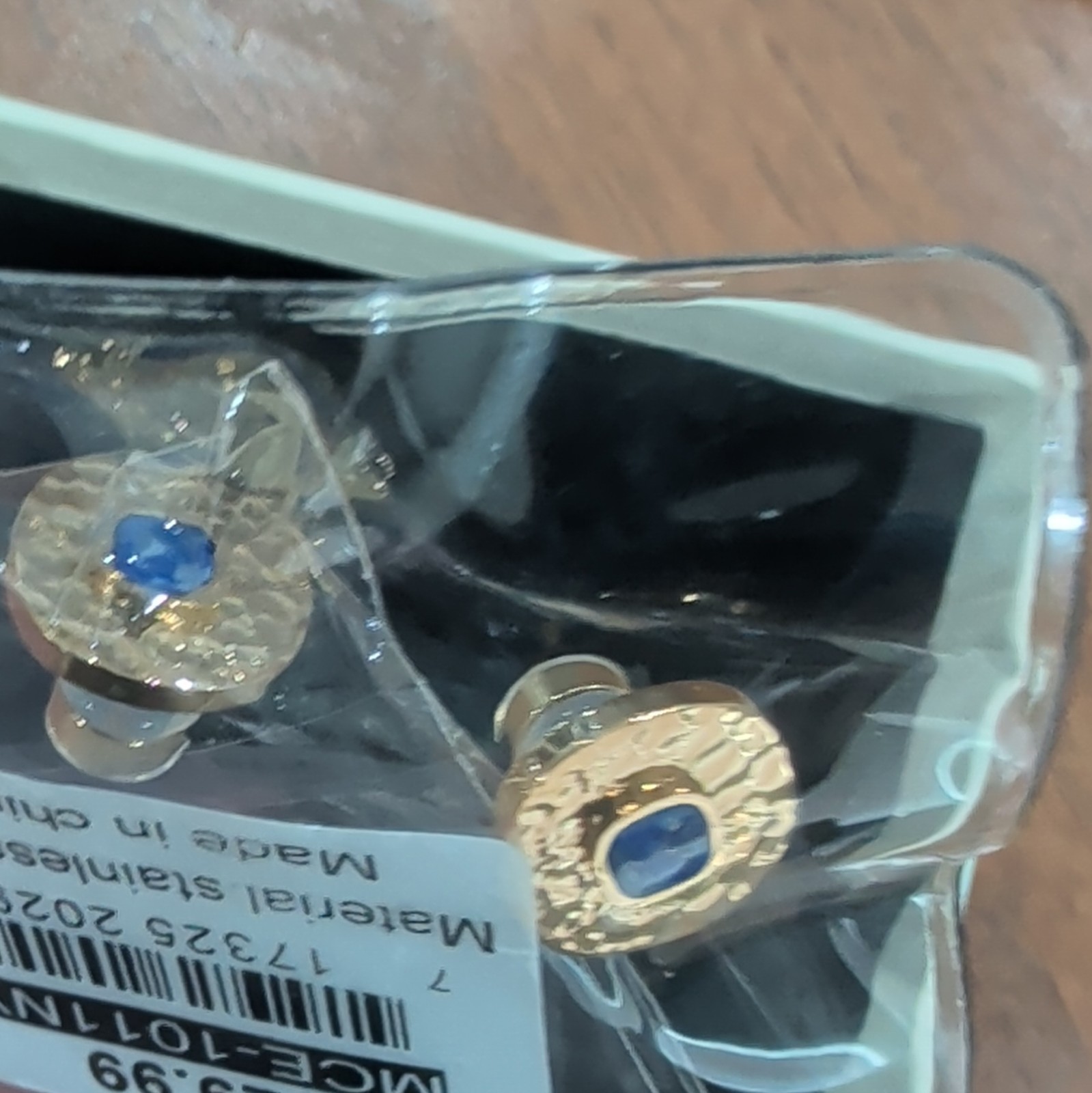 Milan Chiva Stainless Steel Round Stud Earrings Gold/Blue Butterfly MCE-1011NY