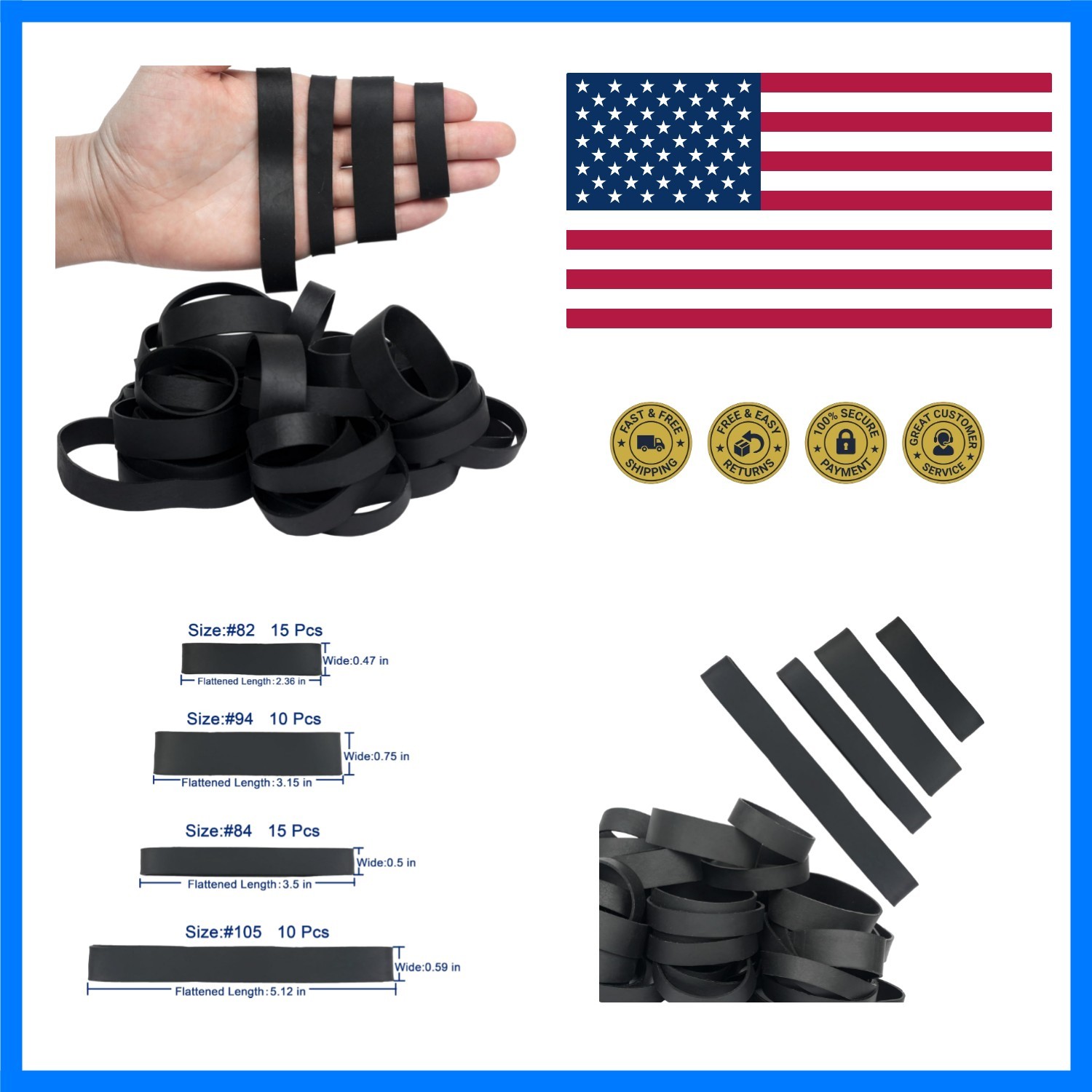 Rubber Bands Assorted Sizes Mixed Elastic Bands | 50pcs Wide Black Tactical R…