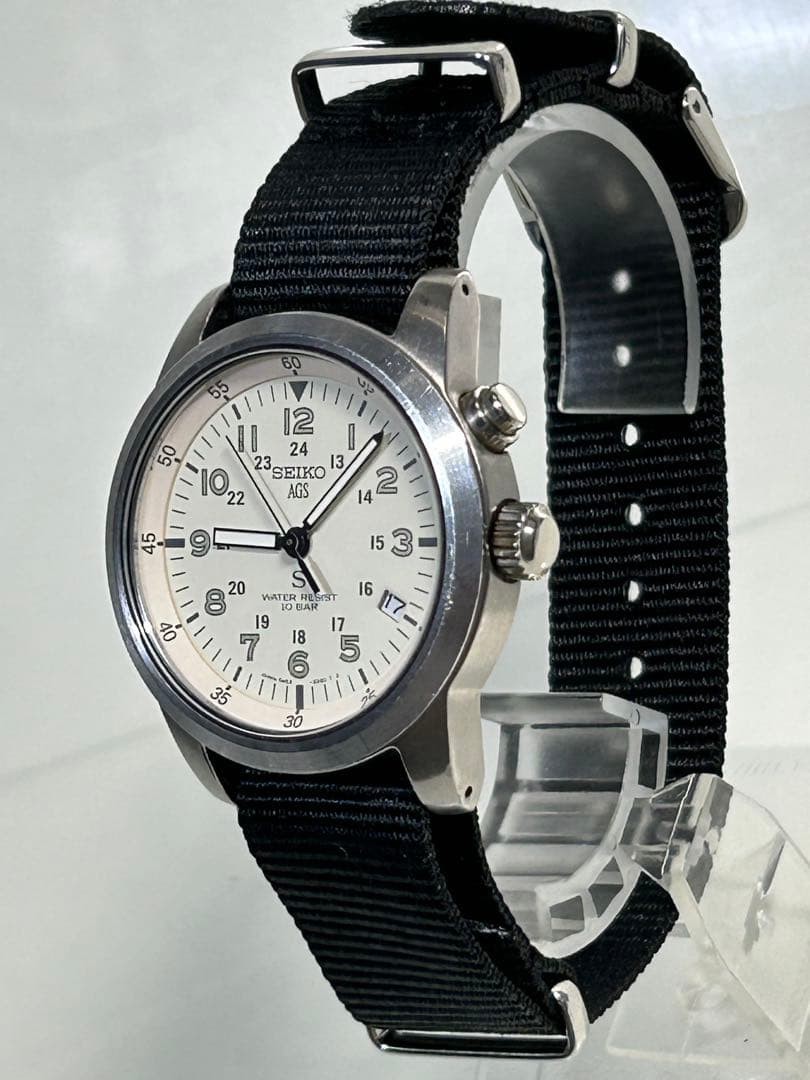 Excellent SEIKO S SUS Military Kinetic Pearl Dial Mint 5M22-6C20 Auth Japan