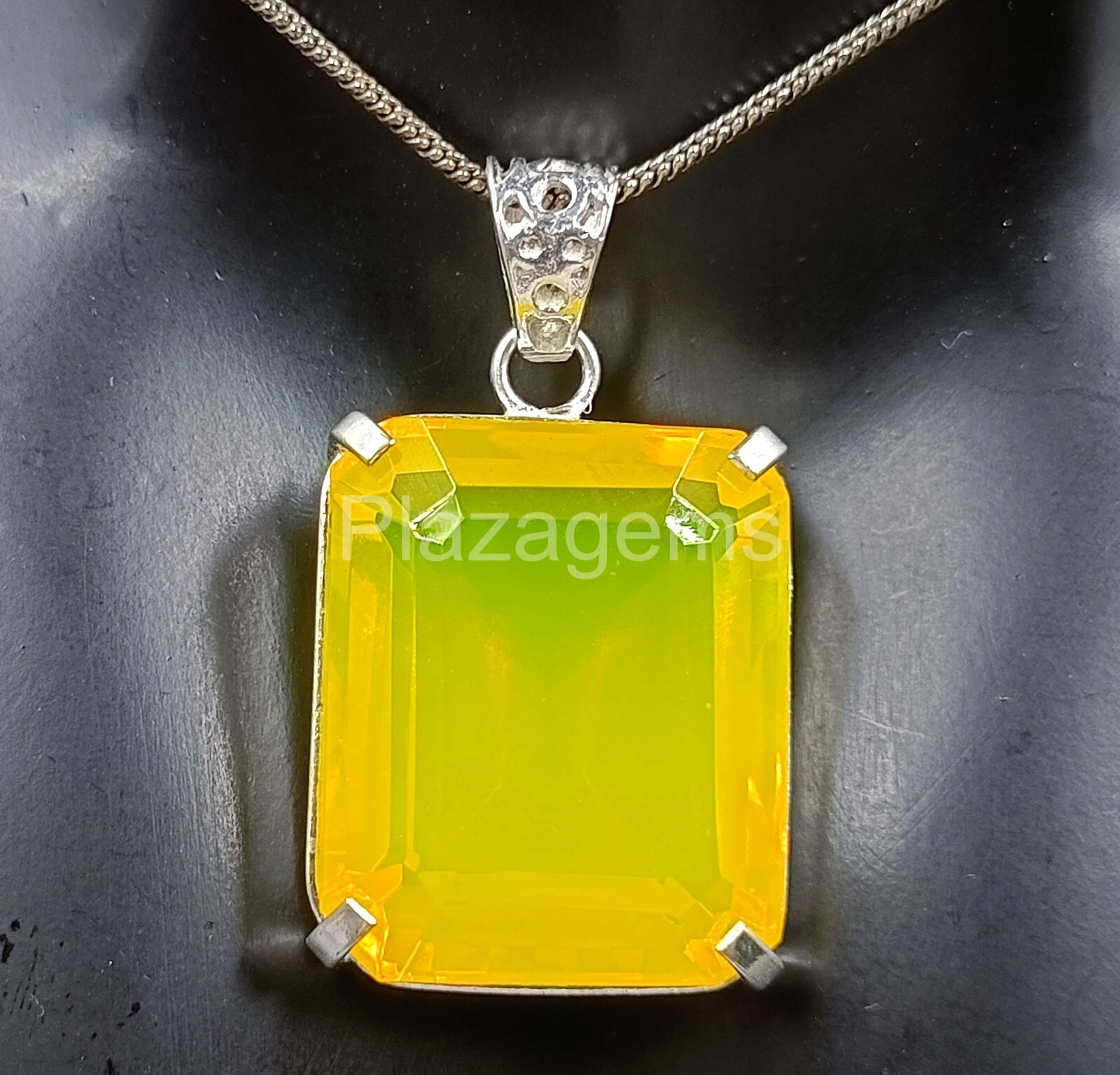 NATURAL 101.60 CT EMERALD 925 STERLING SILVER YELLOW OPAL PENDANT FREE CHAIN 4HK