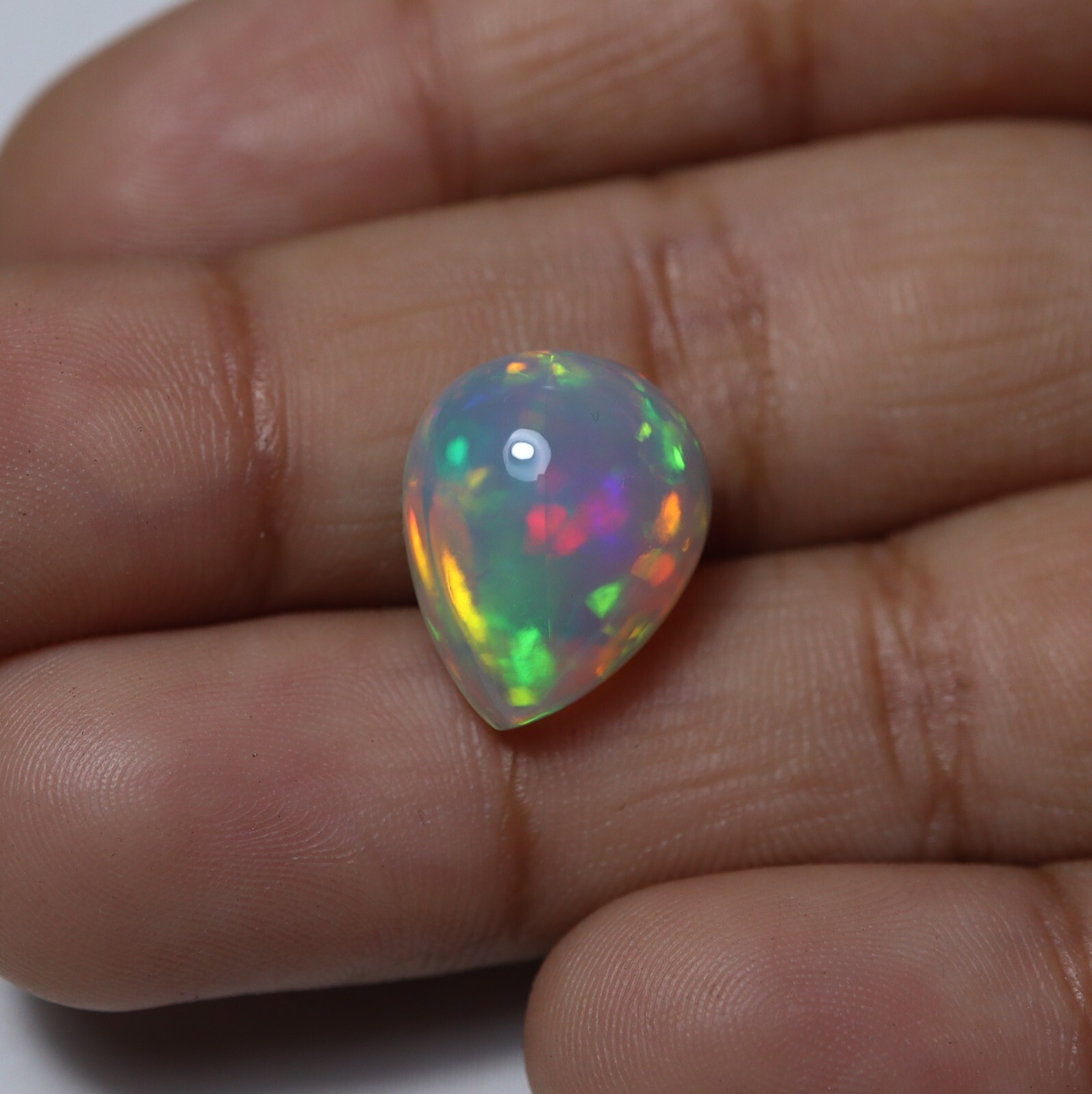 5.6 Cts 13.9×12.3 MM Natural AAA Red Green Fire Ethiopian Opal Pear Cabochon