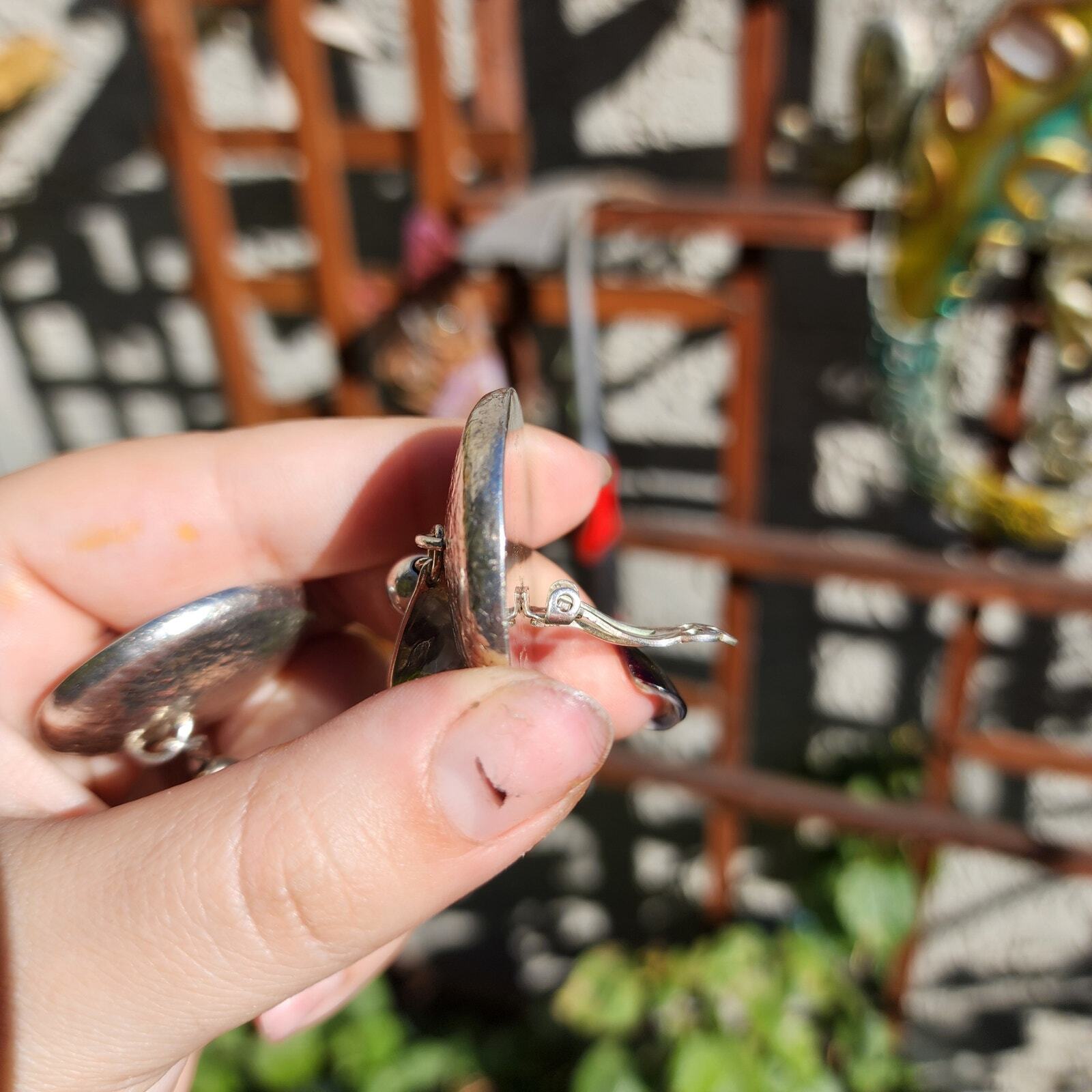 Vtg Susan Cummings Earrings Hammered Sterling Silver Dreamcatcher Feather Clips