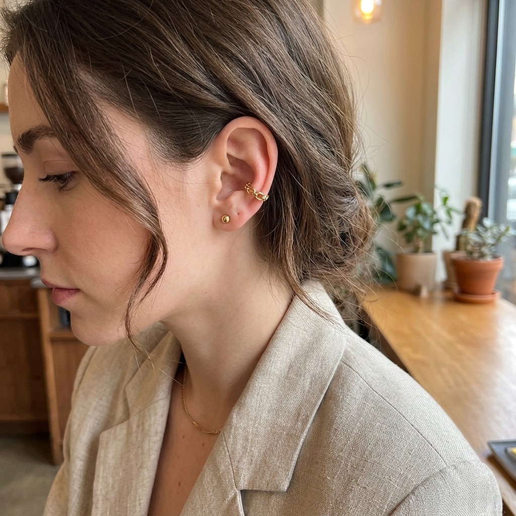 Delicate Chain Link Ear Cuffs Gold Tone Non-Pierced Minimalist Jewelry