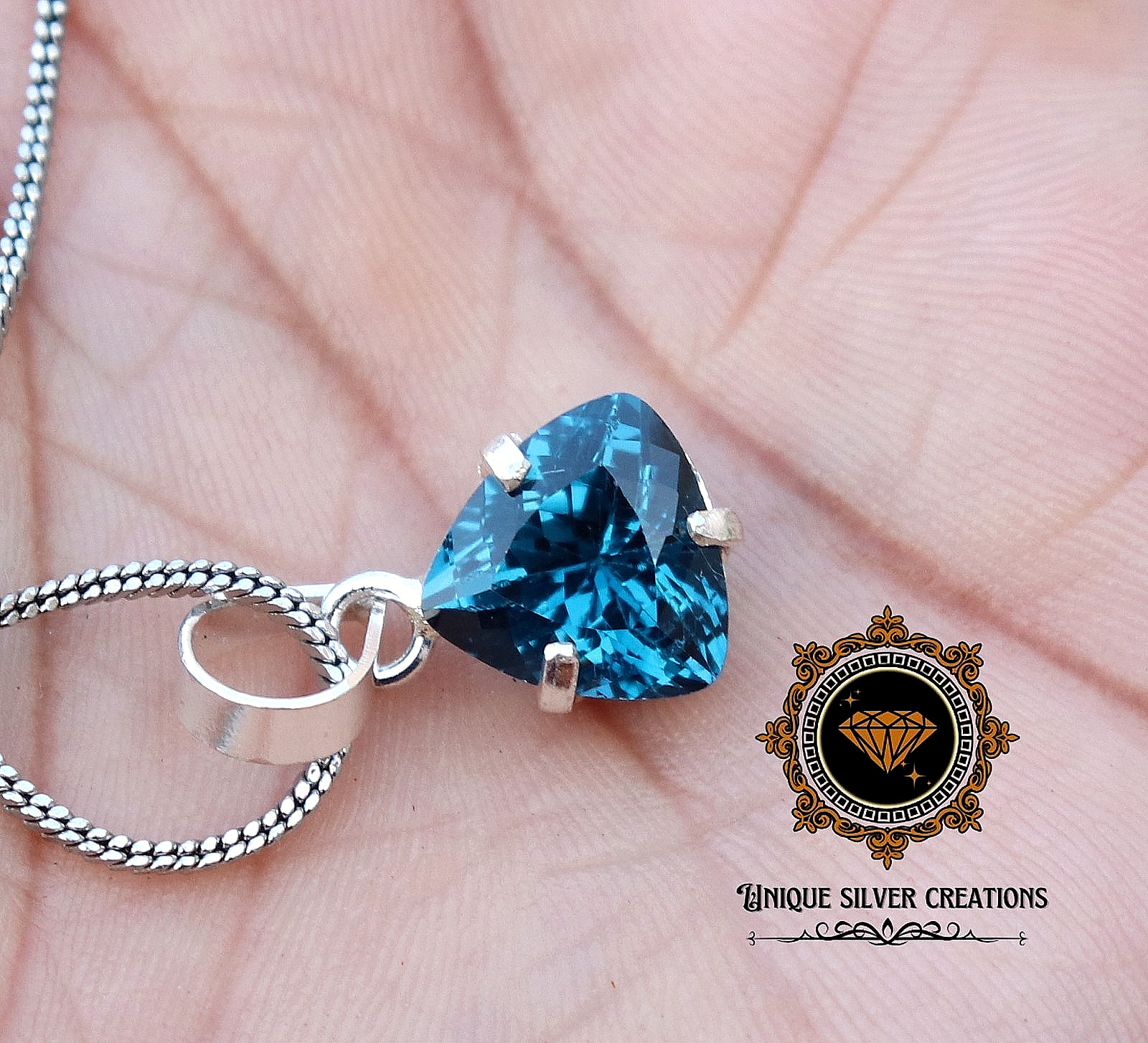 Natural Blue Tourmaline Trillion 925 Sterling Silver Pendant Certified 10.25 Ct