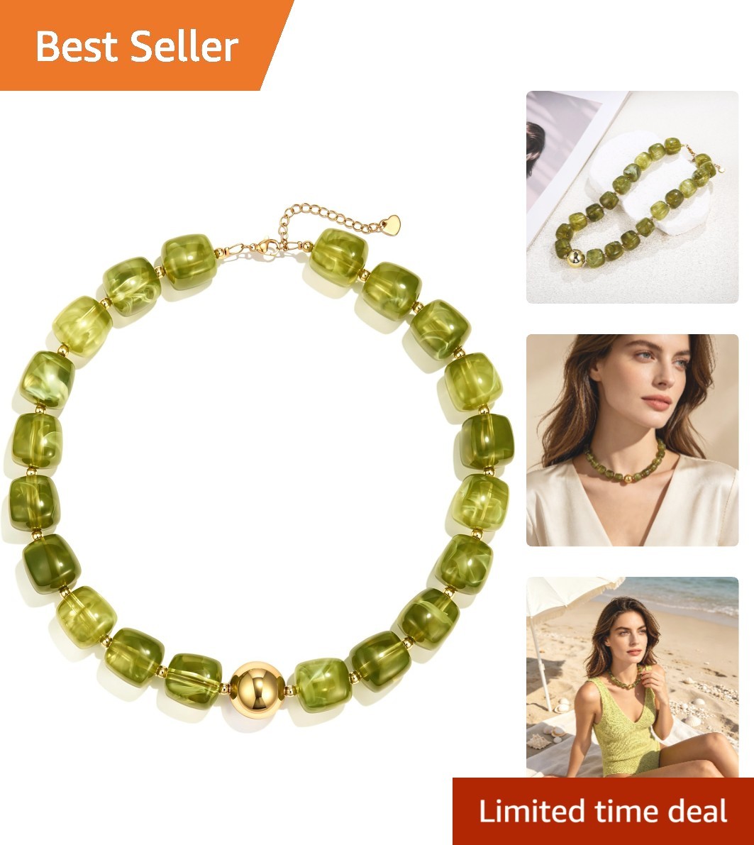 Lightweight Bohemian Choker Necklace with Chunky Resin Beads & Gold Accents