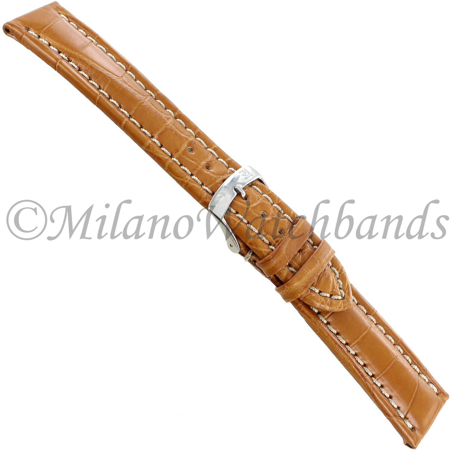 18mm Morellato Matte Honey Tan Genuine Alligator Stitched Watch Band 2120
