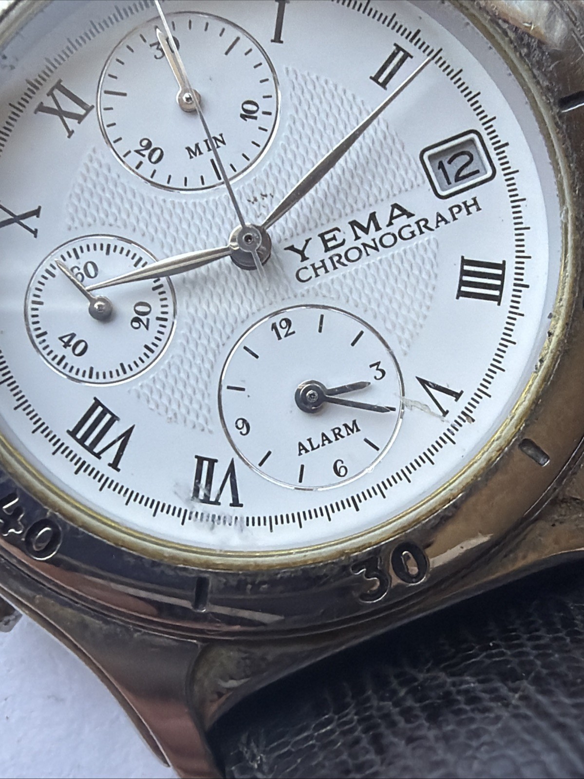 AX93 Yema Paris Chronograph Alarm 40mm Quartz Mens Watch Untested Sold As Is**