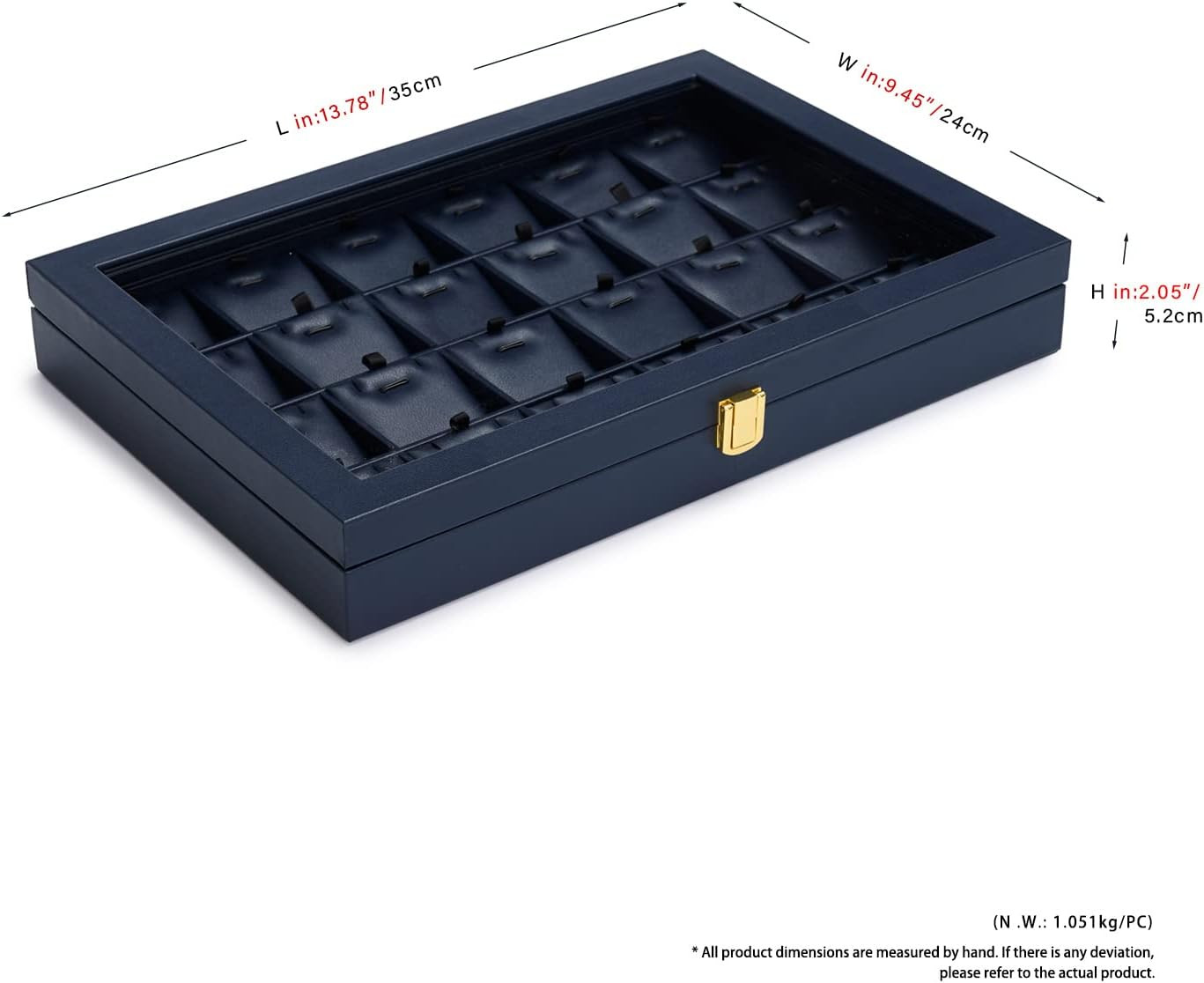 Premium Blue Leather Jewelry Tray with 24 Grid Removable Jewelry Cards Jewelry O