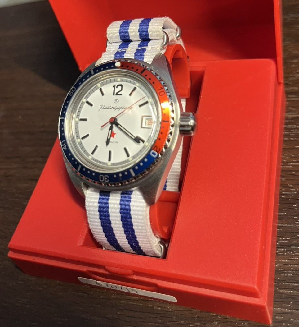 Vostok Komandirskie K-02 Russian Automatic Wristwatch (Extra bands, box, papers)