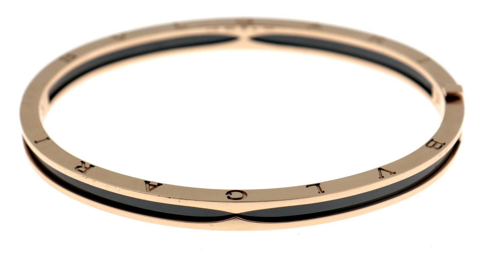 Bulgari Bvlgari B.Zero1 B Zero One 18k Rose Gold Black Ceramic Bracelet Sz L $9K