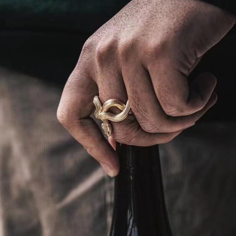 Pure brass snake ring Personalized hip-hop niche jewelry Fashion unique design