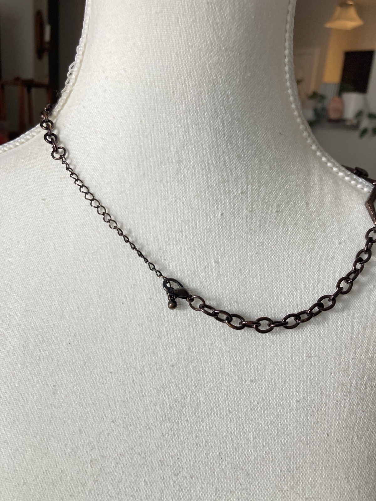 Bronze Tone Geometric Bib Necklace Open Pentagon Modernist Statement Abstract