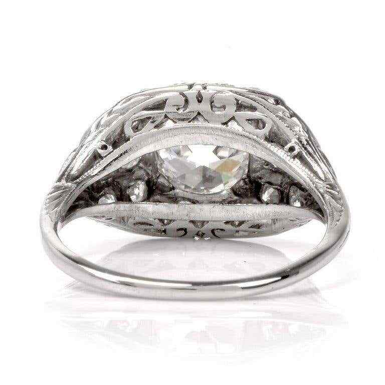 Antique Art Deco Filigree Design Cubic Zirconia and 935 Silver Engagement Ring