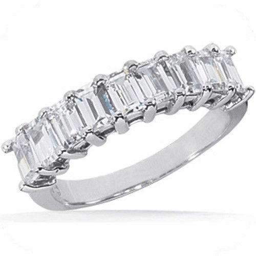 2.43 carat, Emerald cut Diamond Ring 14k white Gold Band 9 x 0.27, ct F-G VS